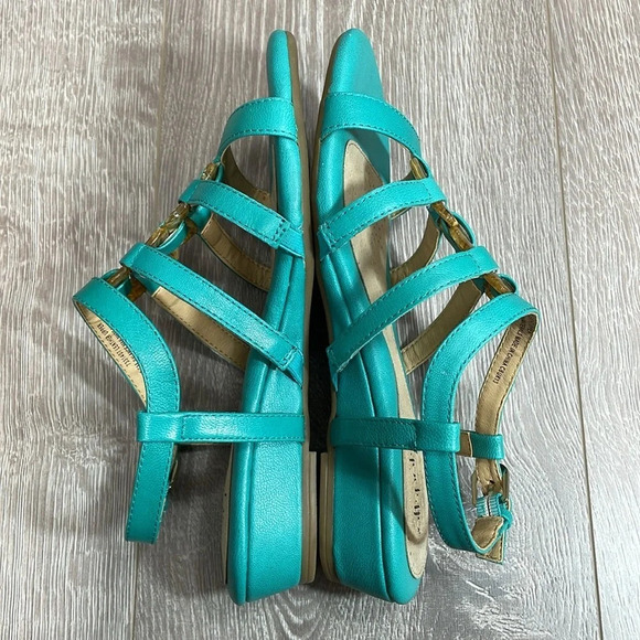 NWOT Softspots Leather Sabira Teal Sandals Pillowtop Technology 6.5M - Picture 9 of 15